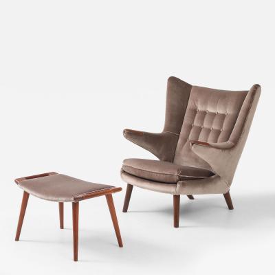 Hans Wegner Teak Papa Bear Chair and Ottoman by Hans J Wegner for A P Stolen