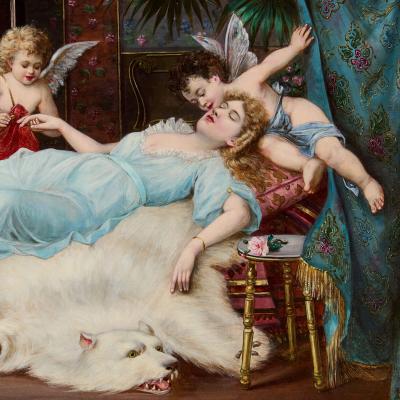 Hans Zatzka Austrian oil painting of a dream wedding by Zatzka