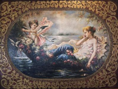 Hans Zatzka Large Oil on Canvas Painting of Venus Cupid After Hans Zatzka