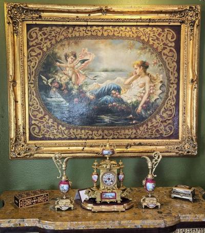 Hans Zatzka Large Oil on Canvas Painting of Venus Cupid After Hans Zatzka