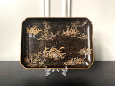 Hara Yoyusai Japanese Lacquer Tray with Maki e and Inlay Hara Yoyusai Edo Period