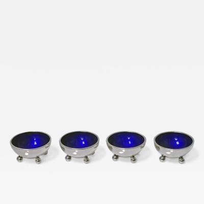 Harald Nielsen Four Georg Jensen Sterling Silver Salts with Cobalt Enamel Interiors C 1960