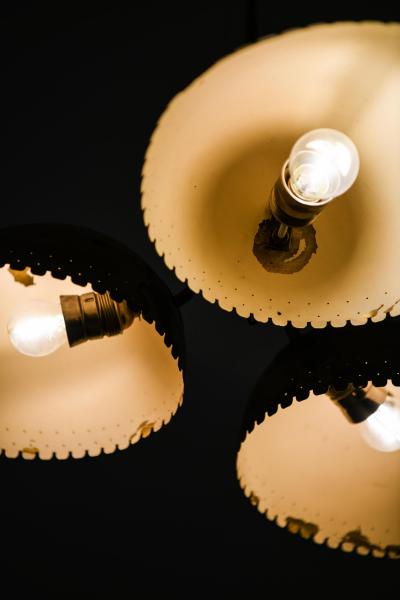 Harald Notini Ceiling Lamp with Three Dome shaped Brass Shades by Harald Notini 1940s