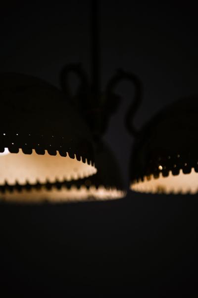 Harald Notini Ceiling Lamp with Three Dome shaped Brass Shades by Harald Notini 1940s