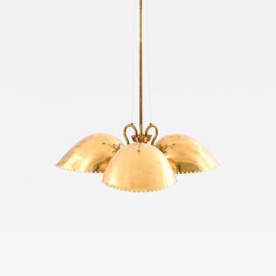 Harald Notini Ceiling Lamp with Three Dome shaped Brass Shades by Harald Notini 1940s