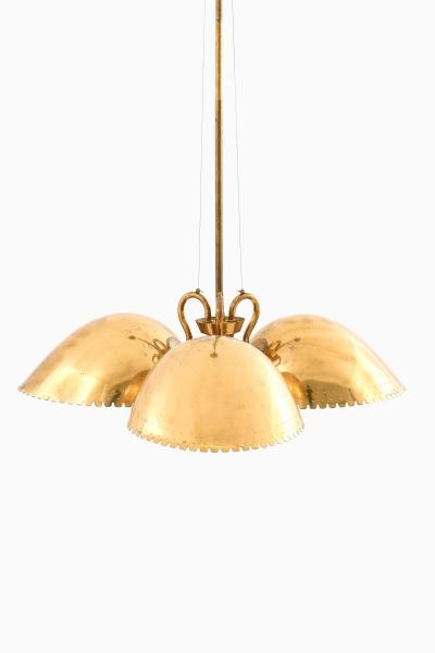 Harald Notini Ceiling Lamp with Three Dome shaped Brass Shades by Harald Notini 1940s