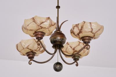 Harald Notini Harald Notini Chandelier in Brass and Marbled Glass B hlmarks Sweden 1927