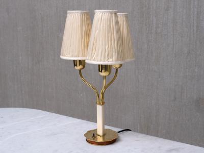 Harald Notini Harald Notini Three Arm Brass Table Lamp Model 15484 B hlmarks Sweden 1940s