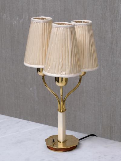 Harald Notini Harald Notini Three Arm Brass Table Lamp Model 15484 B hlmarks Sweden 1940s