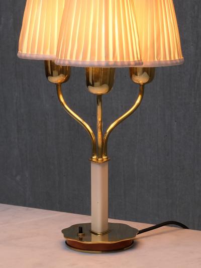 Harald Notini Harald Notini Three Arm Brass Table Lamp Model 15484 B hlmarks Sweden 1940s