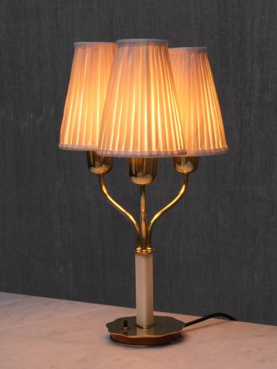 Harald Notini Harald Notini Three Arm Brass Table Lamp Model 15484 B hlmarks Sweden 1940s