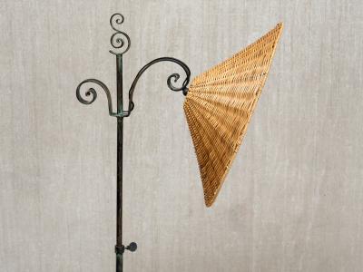 Harald Notini Harald Notini Wrought Iron Floor Lamp Rattan Shade B hlmarks Sweden 1930s