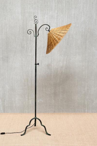 Harald Notini Harald Notini Wrought Iron Floor Lamp Rattan Shade B hlmarks Sweden 1930s