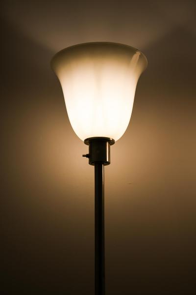 Harald Notini Pair of Floor Lamps in Nickel and Opaline Glass by Harald Notini 1930s