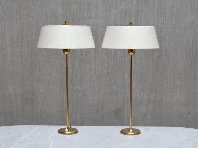 Harald Notini Pair of Tall Brass Table Lamps by Harald Notini for B hlmarks Sweden 1950s