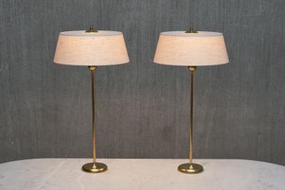 Harald Notini Pair of Tall Brass Table Lamps by Harald Notini for B hlmarks Sweden 1950s