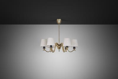 Harald Notini Six Armed Brass Chandelier by Harald Notini Attr for B hlmarks Sweden 1940s