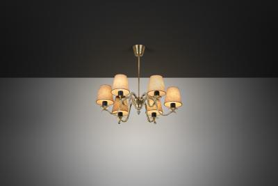 Harald Notini Six Armed Brass Chandelier by Harald Notini Attr for B hlmarks Sweden 1940s