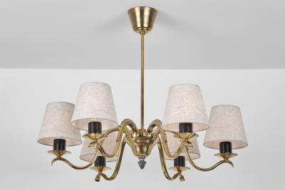 Harald Notini Six Armed Brass Chandelier by Harald Notini Attr for B hlmarks Sweden 1940s