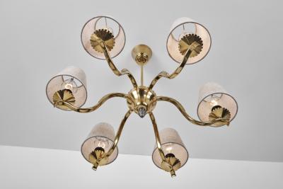 Harald Notini Six Armed Brass Chandelier by Harald Notini Attr for B hlmarks Sweden 1940s