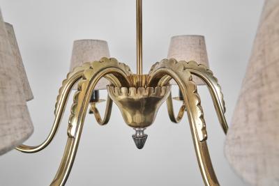 Harald Notini Six Armed Brass Chandelier by Harald Notini Attr for B hlmarks Sweden 1940s
