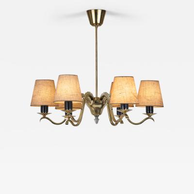 Harald Notini Six Armed Brass Chandelier by Harald Notini Attr for B hlmarks Sweden 1940s