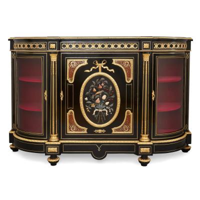 Hardstone ormolu and Boulle mounted ebonised wood sideboard