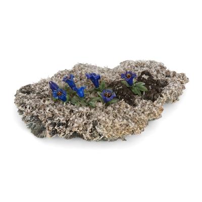 Hardstone quartz gold nephrite lapis lazuli model of an alpine flower bed