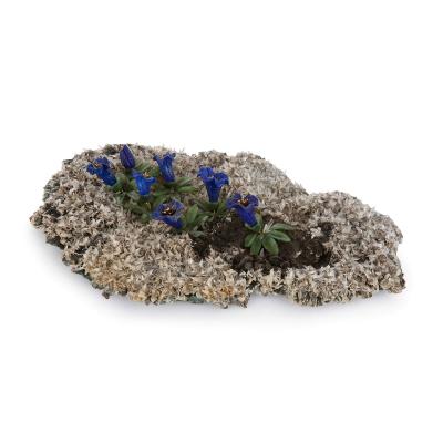 Hardstone quartz gold nephrite lapis lazuli model of an alpine flower bed