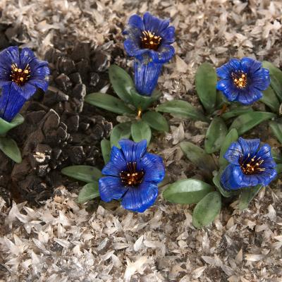 Hardstone quartz gold nephrite lapis lazuli model of an alpine flower bed