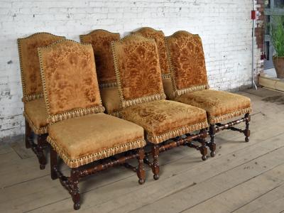Harlequin Set of 12 French Louis XIII 17th Century Walnut Side Chairs