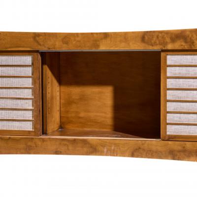 Harold Schwartz Romweber Harold Schwartz for Romweber Mid Century Burlwood and Brass Credenza and Hutch