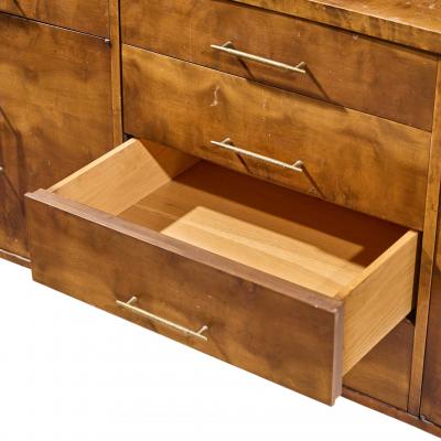 Harold Schwartz Romweber Harold Schwartz for Romweber Mid Century Burlwood and Brass Credenza and Hutch