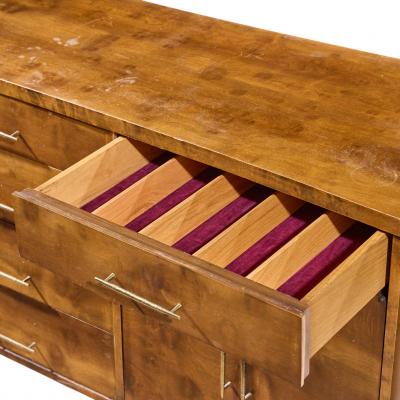 Harold Schwartz Romweber Harold Schwartz for Romweber Mid Century Burlwood and Brass Credenza and Hutch