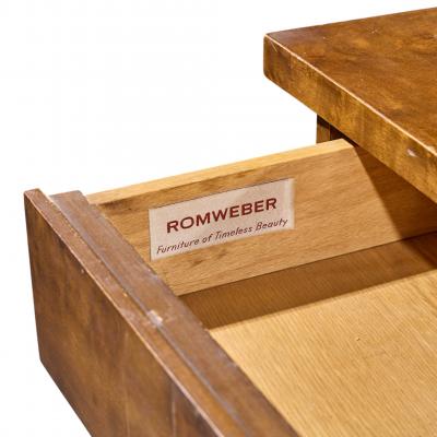 Harold Schwartz Romweber Harold Schwartz for Romweber Mid Century Burlwood and Brass Credenza and Hutch