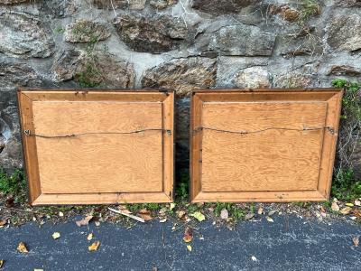 Harris Strong RARE PAIR OF MONUMENTAL EXOTIC SCENE CERAMIC PLAQUES BY HARRIS G STRONG