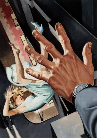 Harry Barton Sexy Blond Falls from Window Noir Pulp Art