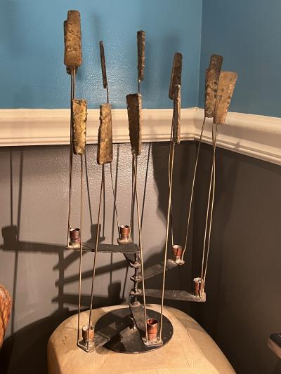 Harry Bertoia BRUTALIST MIXED METALS SIX LIGHT CANDELABRA SCULPTURE IN THE MANNER OF BERTOIA