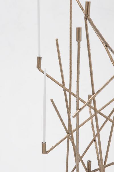 Harry Bertoia Brutalist Melt Coated Welded Steel Rod Candlbra