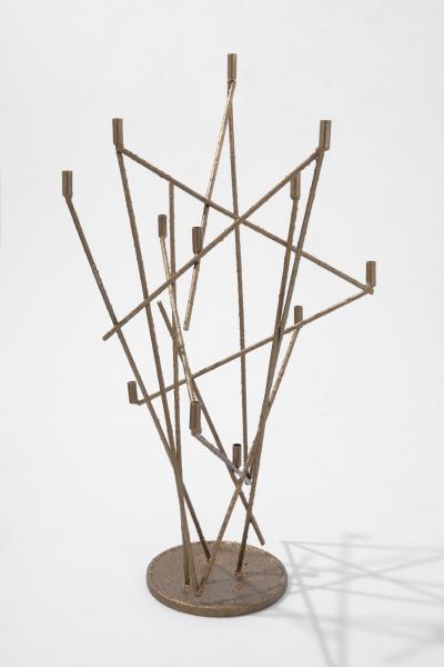 Harry Bertoia Brutalist Melt Coated Welded Steel Rod Candlbra