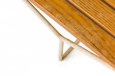 Harry Bertoia Harry Bertoia For Knoll International Wooden Slat And White Metal Bench