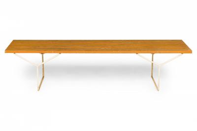 Harry Bertoia Harry Bertoia For Knoll International Wooden Slat And White Metal Bench