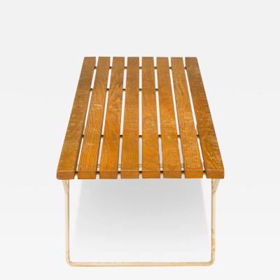Harry Bertoia Harry Bertoia For Knoll International Wooden Slat And White Metal Bench