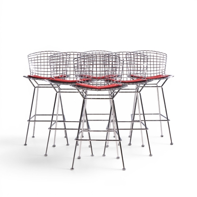 Harry Bertoia Harry Bertoia for Knoll Mid Century Chrome Bar Stools Set of 6
