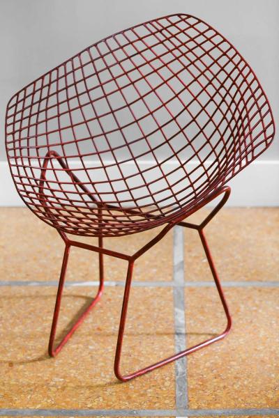 Harry Bertoia Pair of China red lacquered Diamond chairs by Harry Bertoia 1950