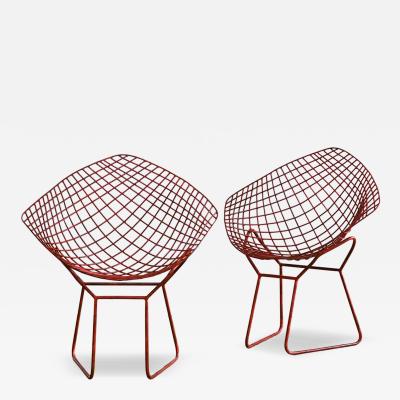 Harry Bertoia Pair of China red lacquered Diamond chairs by Harry Bertoia 1950