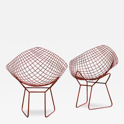 Harry Bertoia Pair of China red lacquered Diamond chairs by Harry Bertoia 1950s