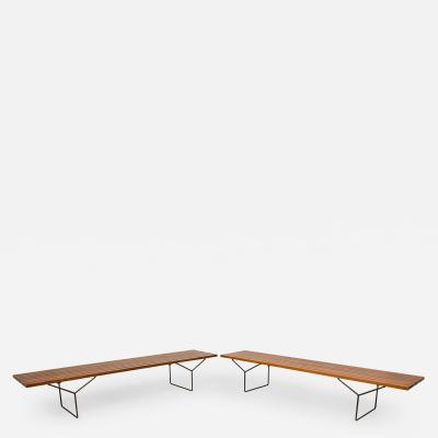 Harry Bertoia Pair of Harry Bertoia for Knoll Associates Wooden Slat and Metal Y Frame Benches