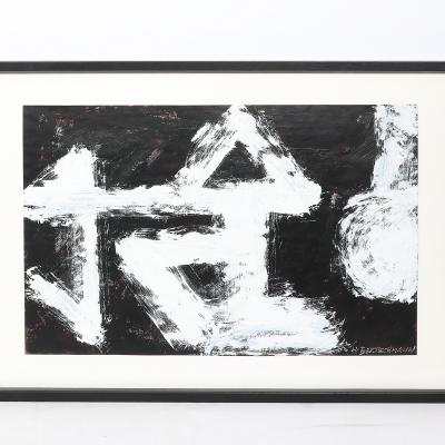 Harry Bertschmann Mid Century Dakota Series B W Abstract Acrylic on Paper by Harry Bertschmann