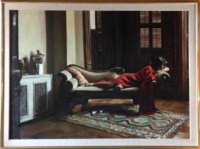 Harry McCormick Woman in Red on Divan